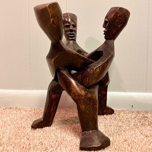 Hand-Carved Wooden Three Headed Unity Carving